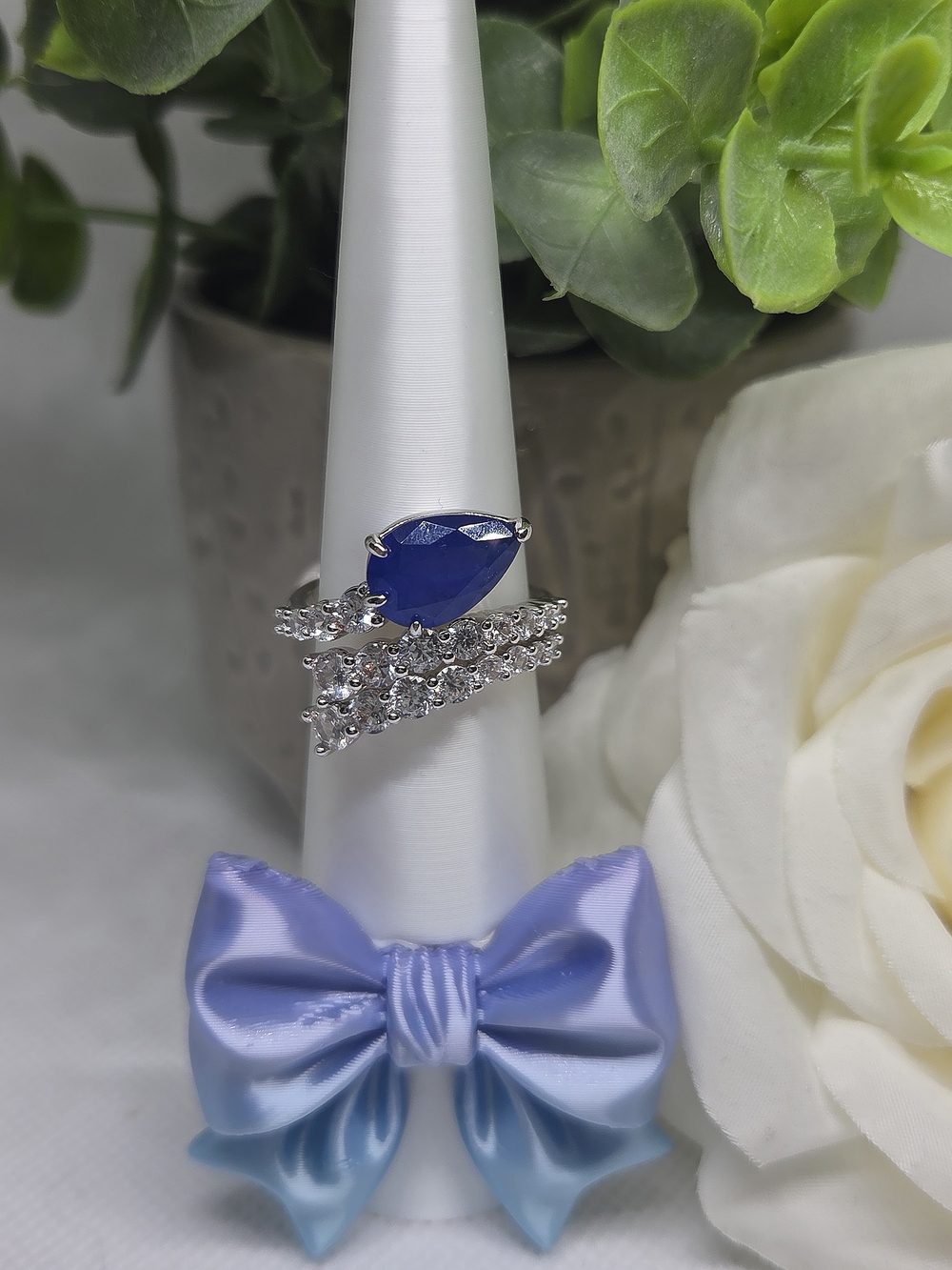 BP Twilite Sapphire Teardrop CZ Ring On Rhodium Plating